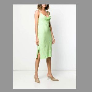 STAUD Tarte Ruched Crepe cowl neck dress in lime green pistachio